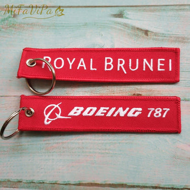 2 PCS A ROYAL BRUNEI SIDE B BOEING 787 EMBROIDERY KEY CHAIN - PILOTSX